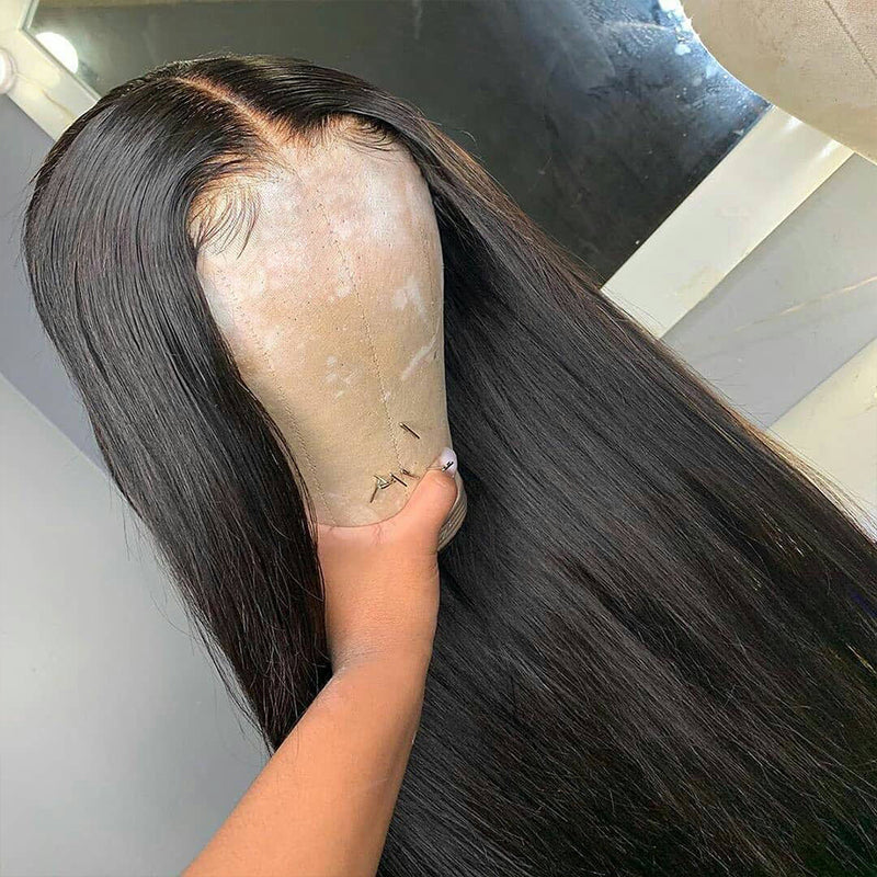 Middle Part Long Straight 100% Human Hair T Part Lace Wig