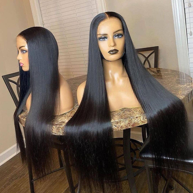Middle Part Long Straight 100% Human Hair T Part Lace Wig