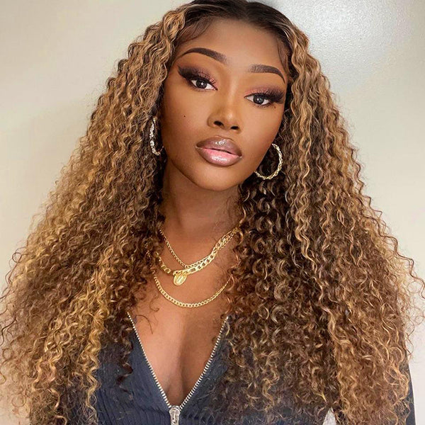 High Density Highlight Romantic Curly Lace Frontal Lace Wig