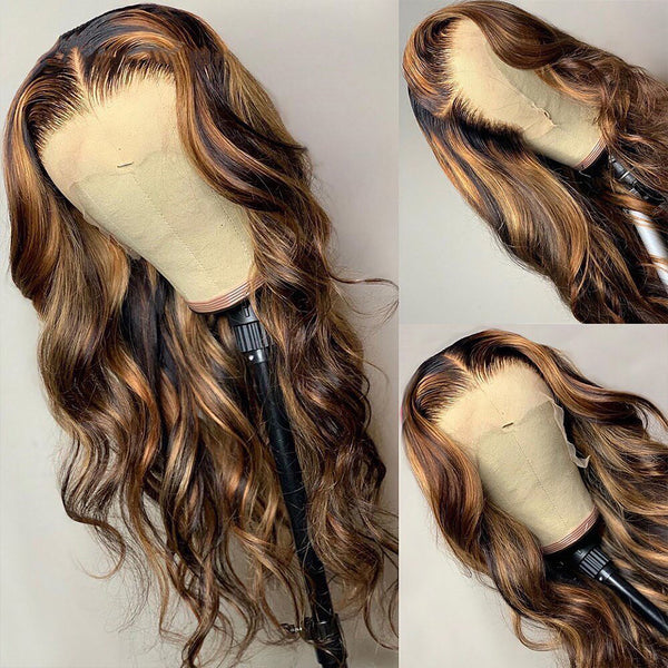 Highlight Mix Color Body Wave 100% Virgin Human Hair Lace Frontal Wig