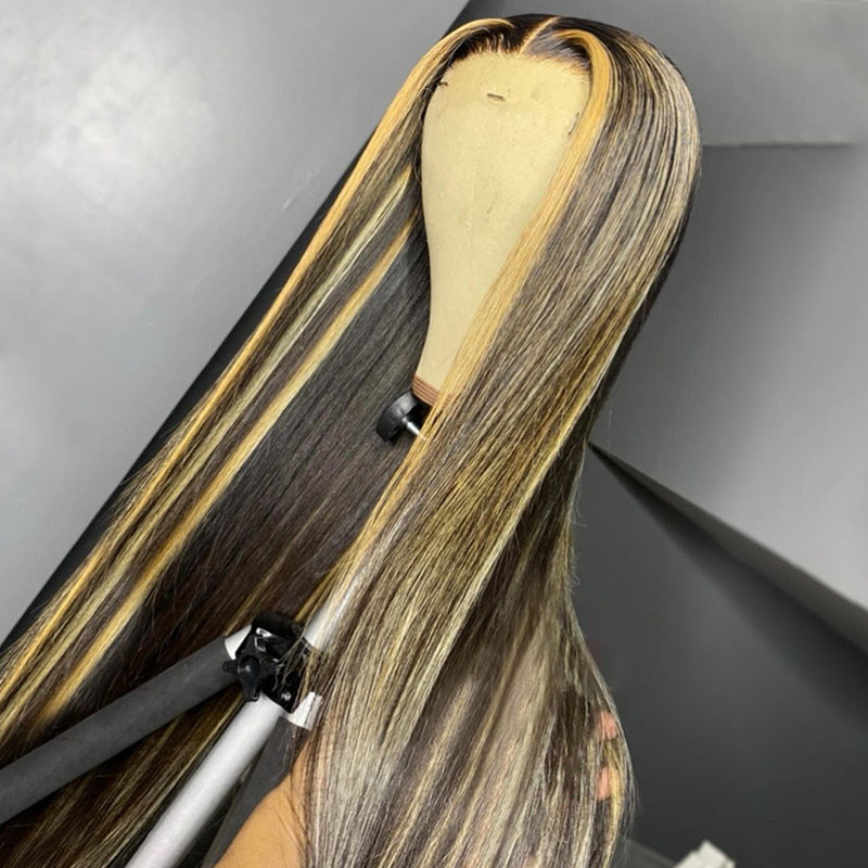 Piano Ombre Highlight Straight Free Part 100% Virgin Human Hair Lace Frontal Wig