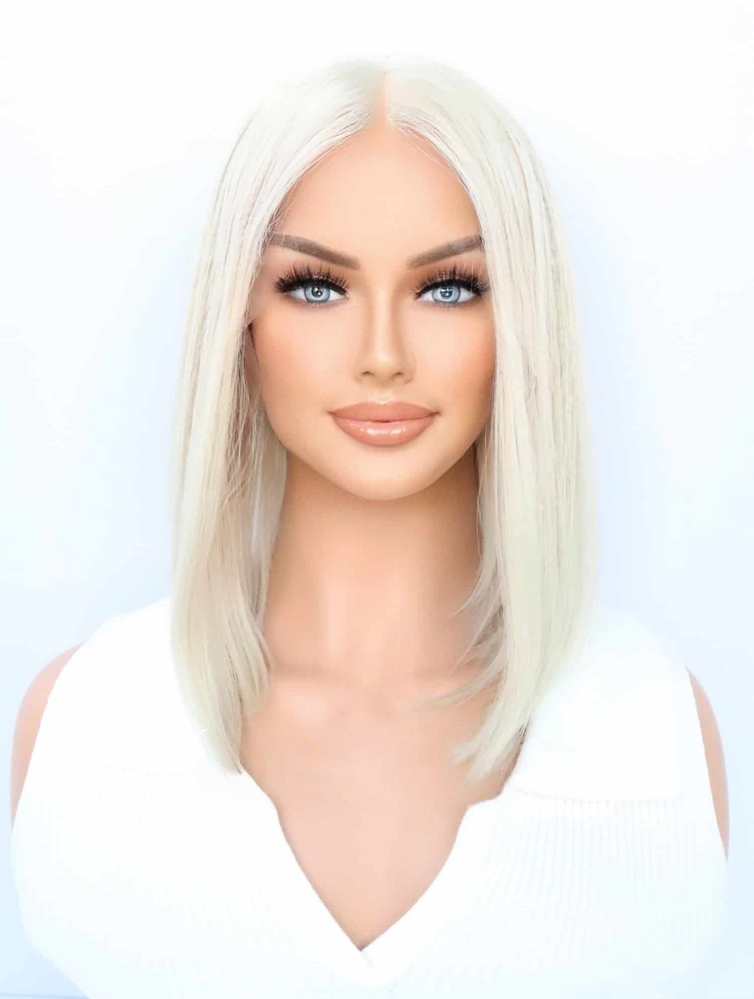 Lace Top Wigs in Silver White Color Luxury Human Hair Wigs & Human Hair Toppers Factory