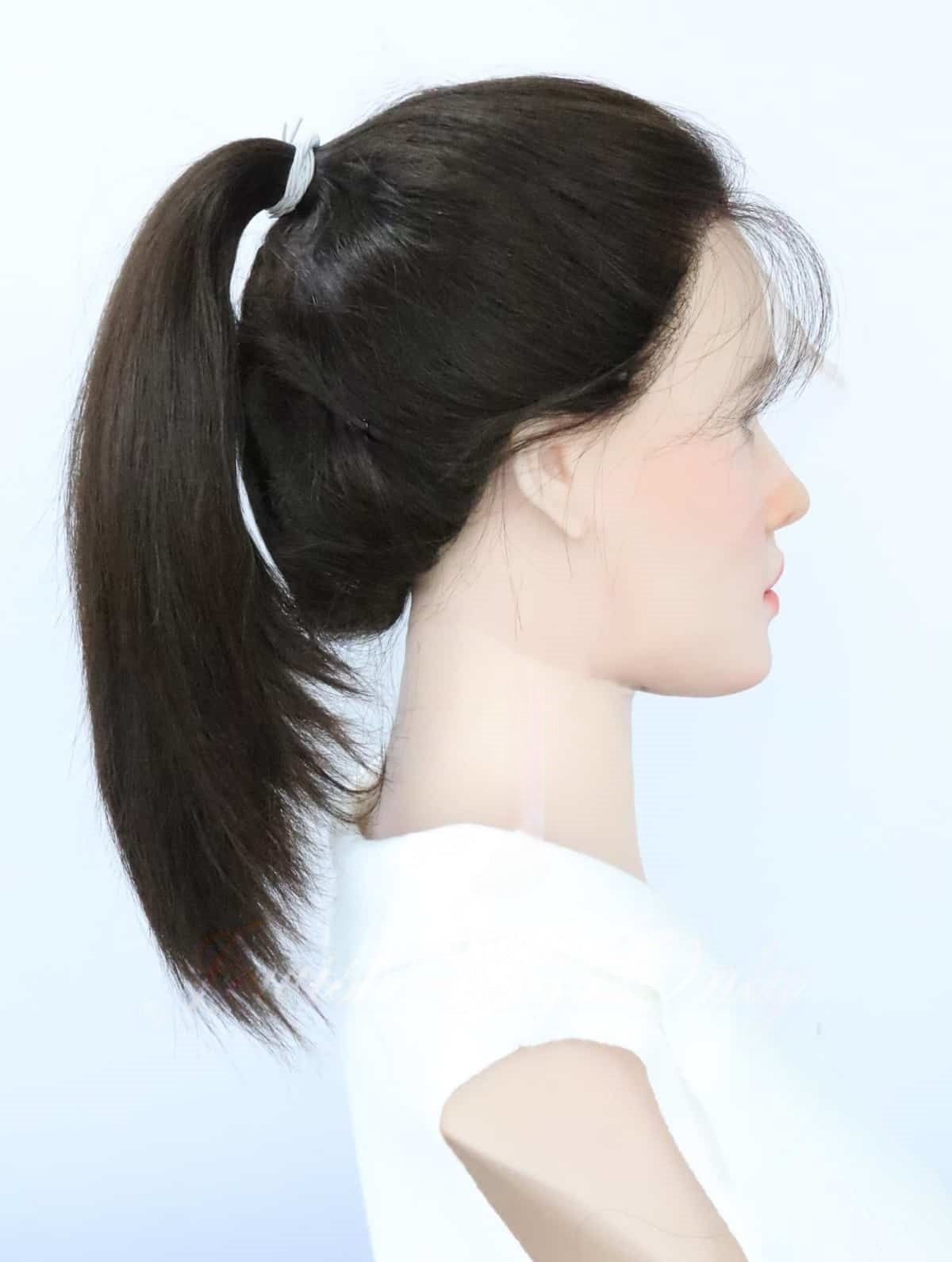 Pony Wigs in Natural #4 Color Luxury Human Hair Wigs & Human Hair Toppers Factory
