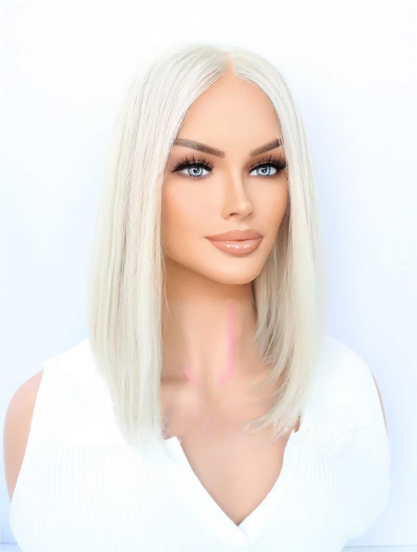 Lace Top Wigs in Silver White Color Luxury Human Hair Wigs & Human Hair Toppers Factory