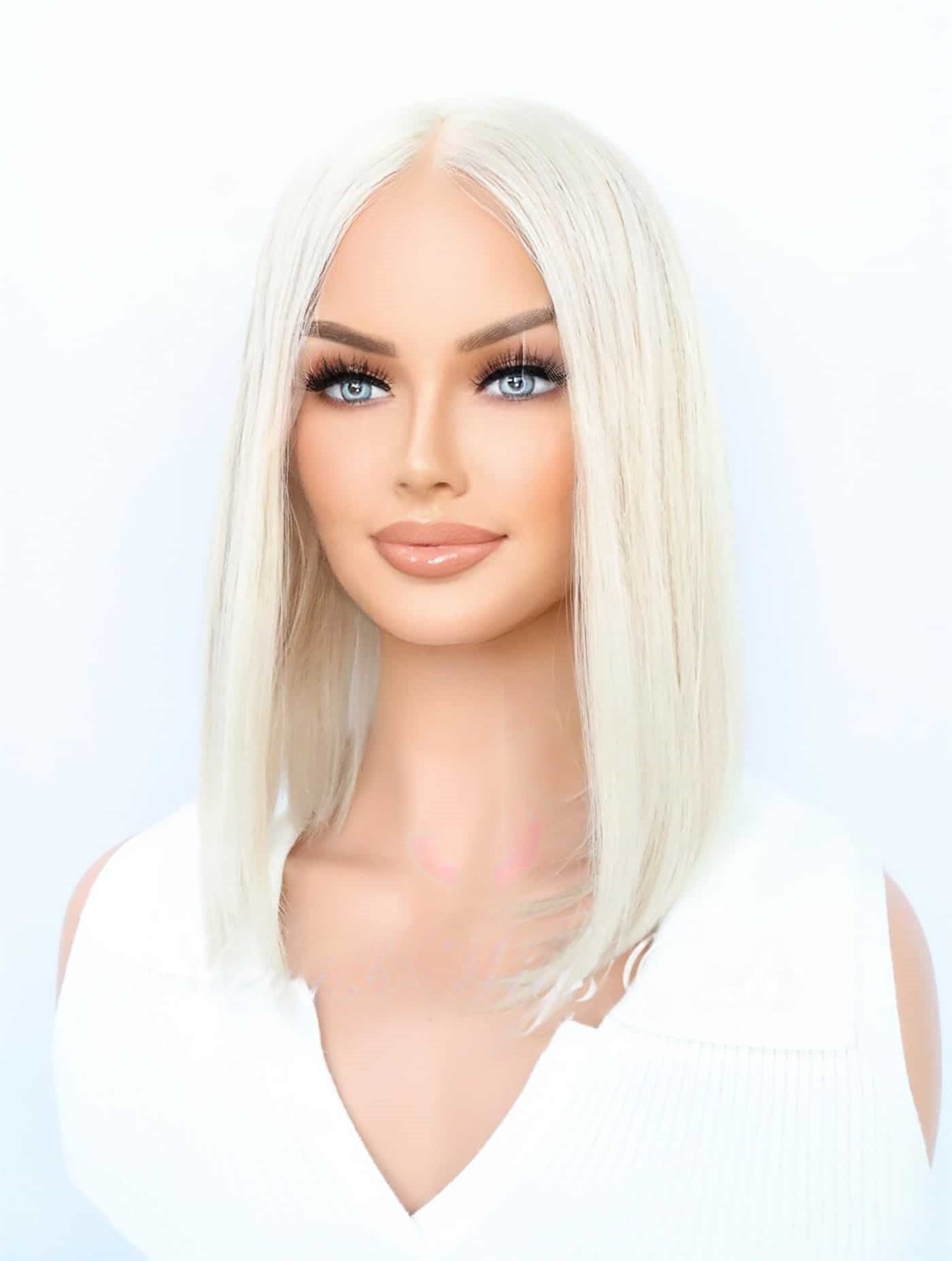 Lace Top Wigs in Silver White Color Luxury Human Hair Wigs & Human Hair Toppers Factory