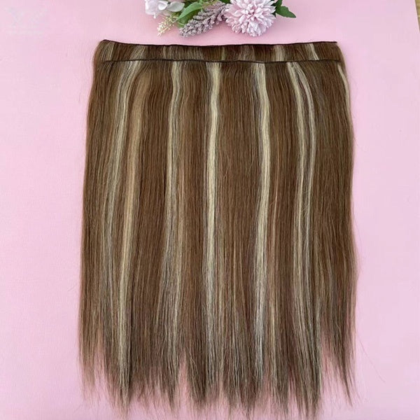 Brown With Highlight Natural Straight Human Flip In Hair Extensions