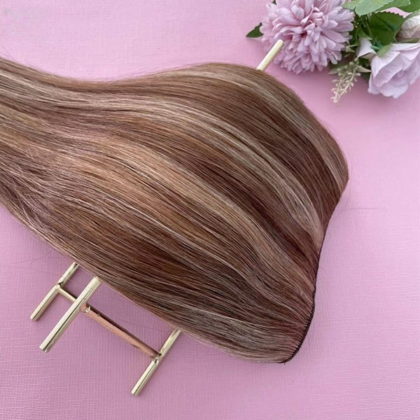Brown With Highlight Natural Straight Human Flip In Hair Extensions