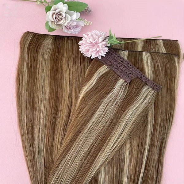 Brown With Highlight Natural Straight Human Flip In Hair Extensions