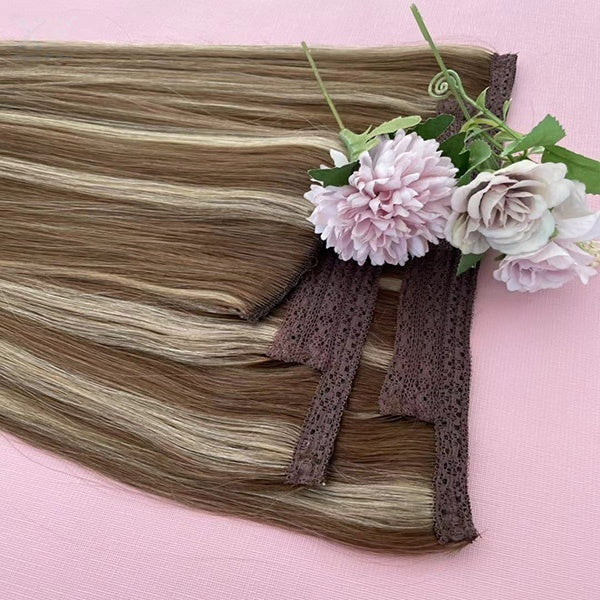 Brown With Highlight Natural Straight Human Flip In Hair Extensions