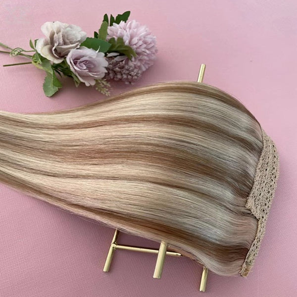 Smooth brown with highlight natural straight flip in hair extensions