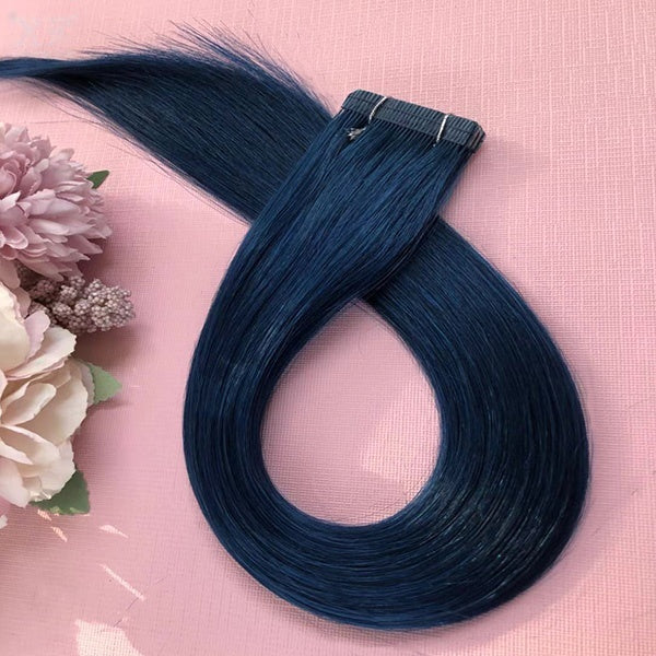 Blue Straight 100% Human hair Tape Hair Extensions