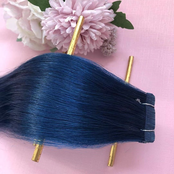 Blue Straight 100% Human hair Tape Hair Extensions