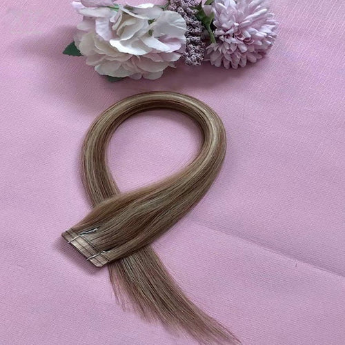 18 Inches LIight Color Straight 100% Human Hair Tape In Hair Extensions