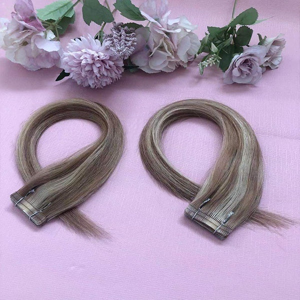 High quality LIight color Straight 100% human hair Tape Hair Extensions