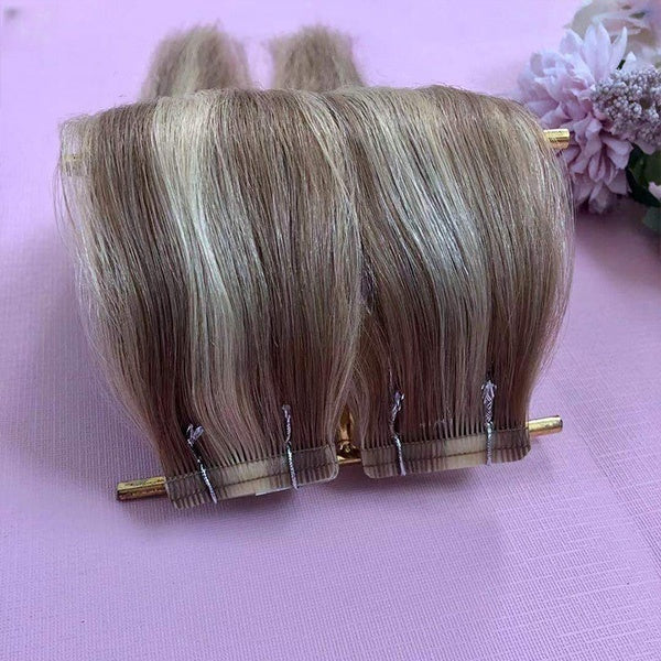 High quality LIight color Straight 100% human hair Tape Hair Extensions