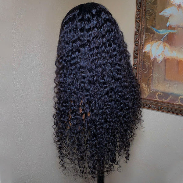 Natural Black Deep Curly Virgin Hair 13*4 Lace Frontal Wig