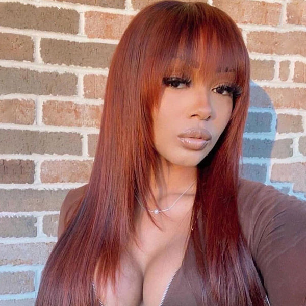 Cooper Orange Straight Lace Frontal Wig With Bangs