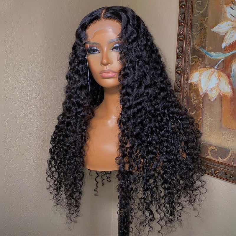 Natural Black Deep Curly Virgin Hair 13*4 Lace Frontal Wig