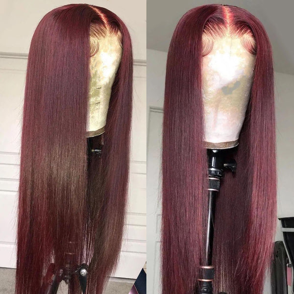 Burgundy Wine Red Wig Silky Straight Lace Frontal Wig 180% Density