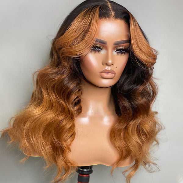 Celebrity Style Highlight Honey Brown Loose Wave Hair 13*4 Lace Wig
