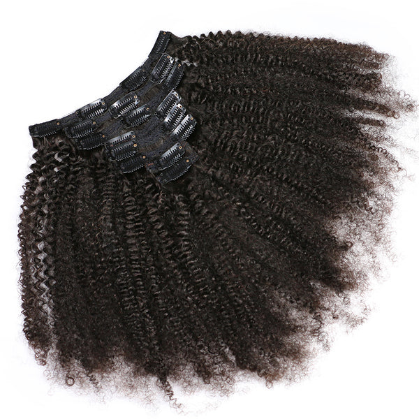 Afro Kinky Curly Hair Clip In Human Hair Extensions Natural Color 8 Pieces/Set 120G