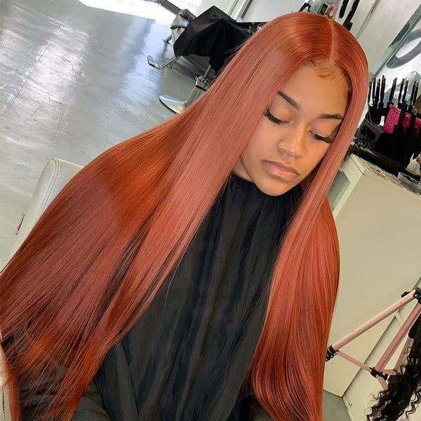 Season Limited! Ginger Orange Straight Virgin Hair Lace Frontal Wig