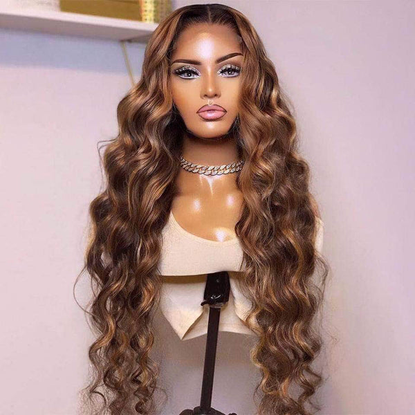 Mix Color Highlight Loose Body Wave Lace Frontal Wig