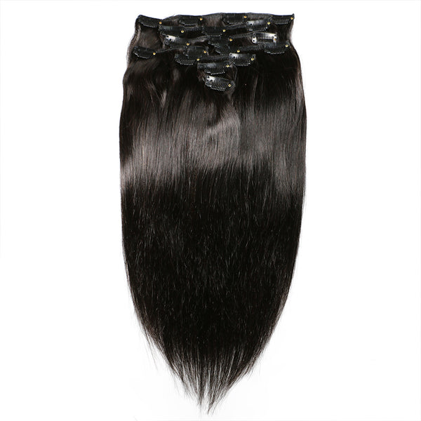 Straight Hair Clip In Human Hair Extensions Natural Color 8 Pieces/Set 120G