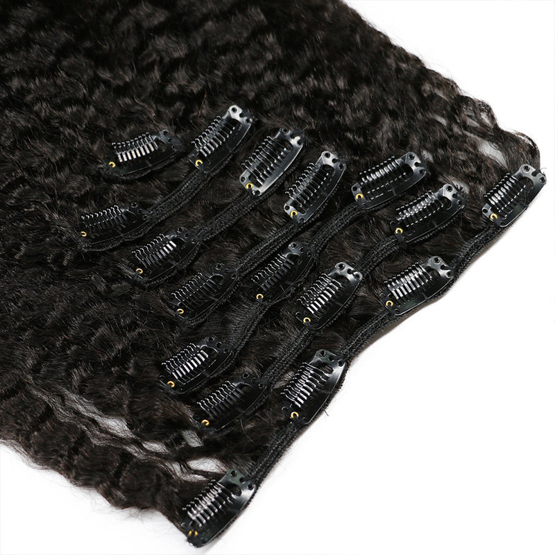 Kinky Curly Hair Clip In Human Hair Extensions Natural Color 8 Pieces/Set 120G