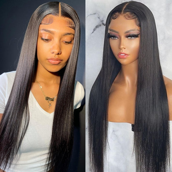 Middle Part Natural Black Straight 13×4 Lace Frontal Wig