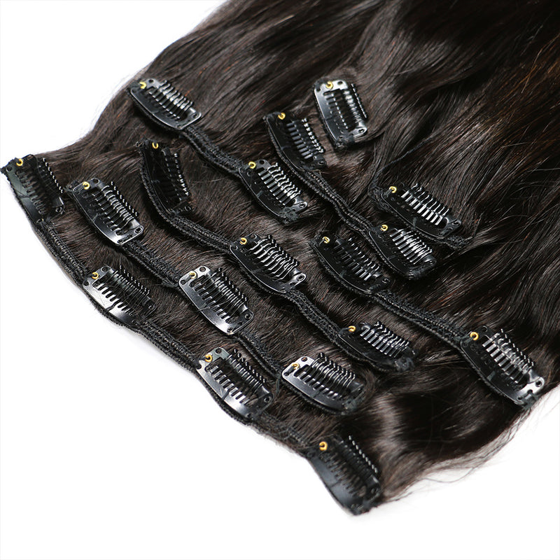 Straight Hair Clip In Human Hair Extensions Natural Color 8 Pieces/Set 120G