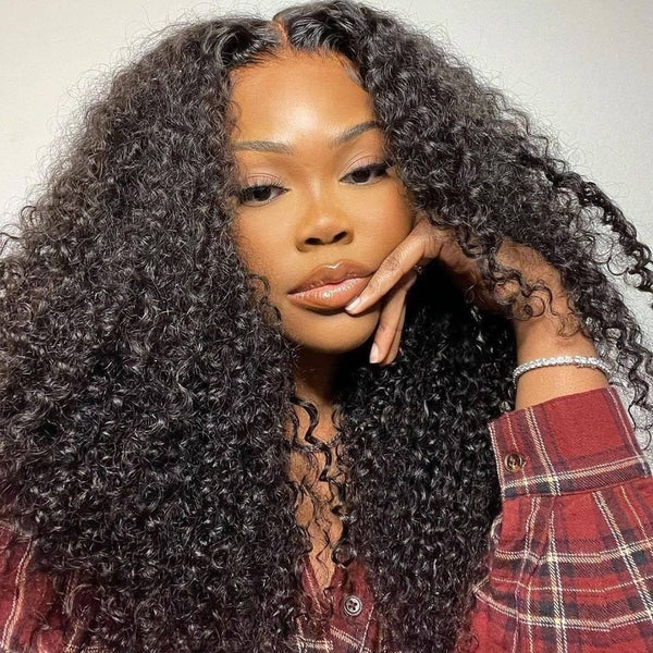 250% High Density Natural Black Kinky Curly Virgin Hair 13x4 Lace Frontal Wig