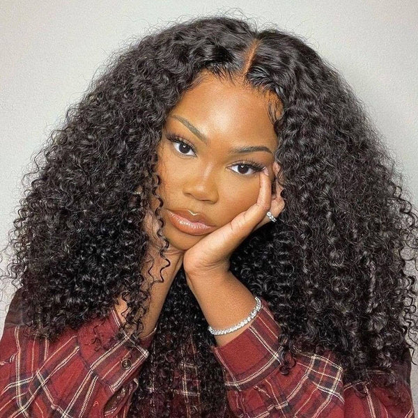 250% High Density Natural Black Kinky Curly Virgin Hair 13x4 Lace Frontal Wig