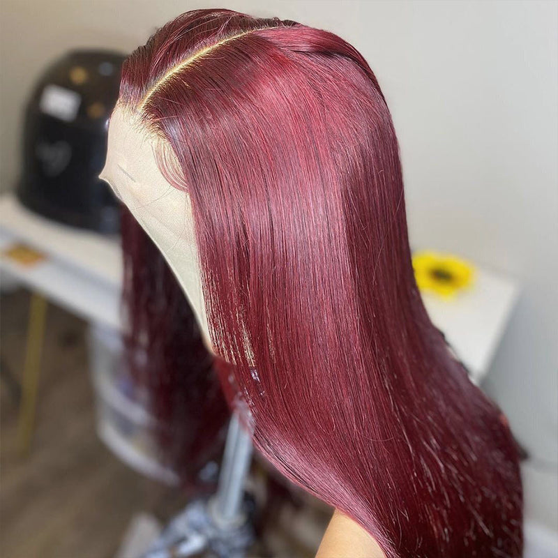 Burgundy Wine Red Wig Silky Straight Lace Frontal Wig 180% Density