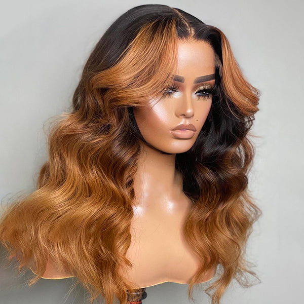 Celebrity Style Highlight Honey Brown Loose Wave Hair 13*4 Lace Wig