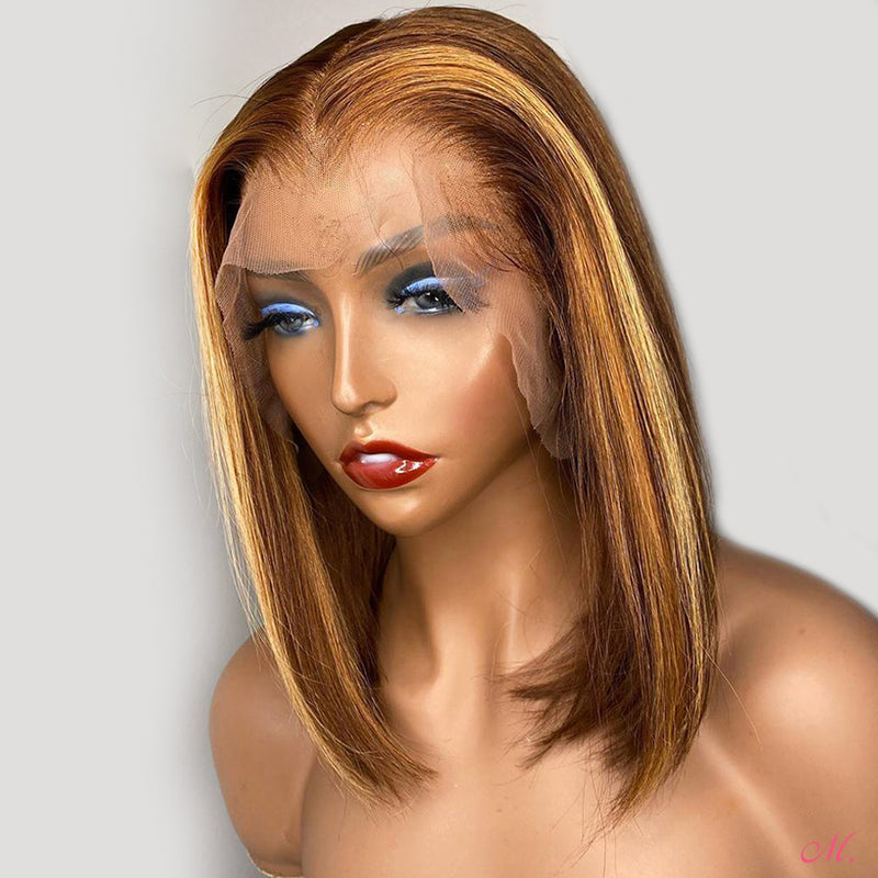 Summer Style Cute Highlight Straight Bob Virgin Hair Lace Frontal Wig
