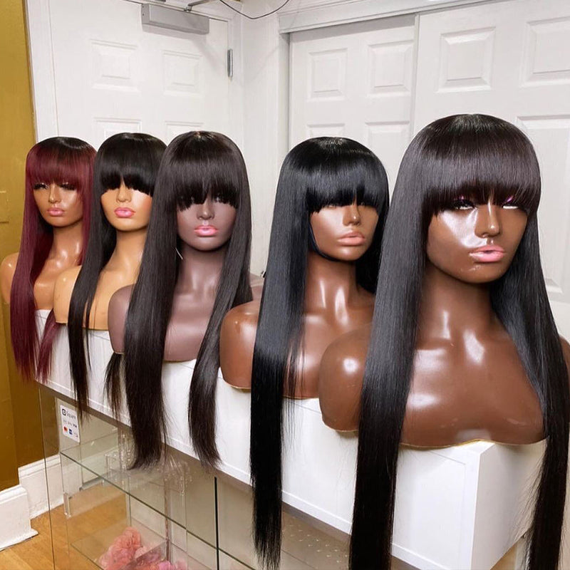 Long Straight Wig With Bangs Smooth And Silky High Density