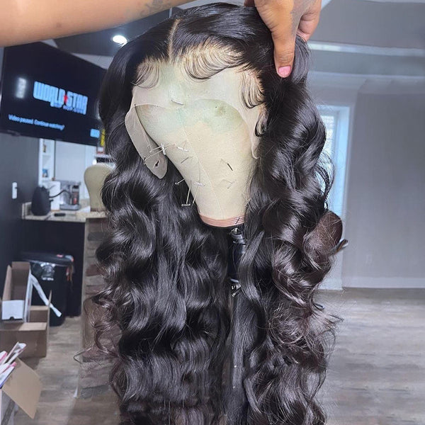 Middle Part Super Bouncy Loose Wave Lace Frontal Wig