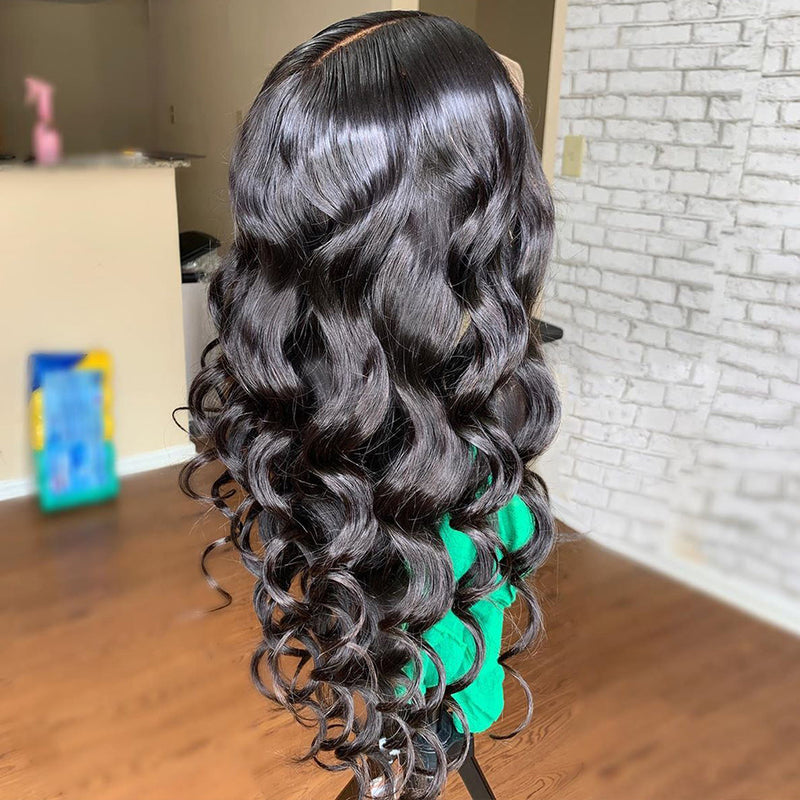 Loose Wave Human Hair Lace Frontal Wig With Bangs