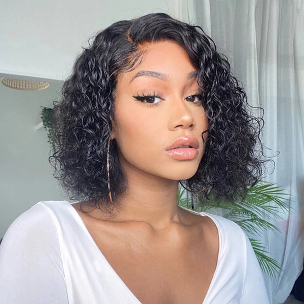 Pre Plucked Natural Curly Bob Lace Front Human Hair Wig