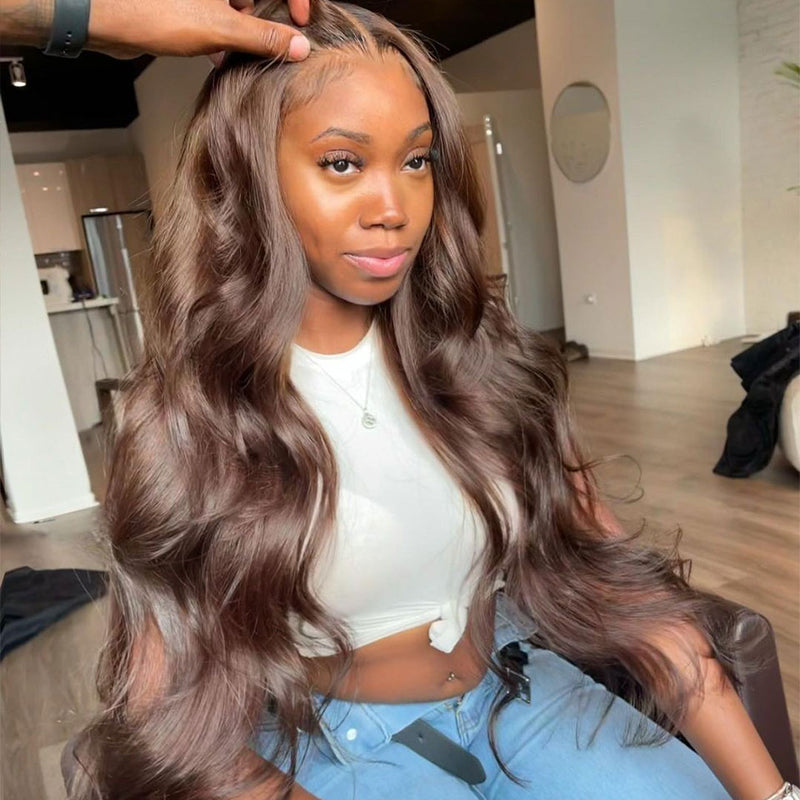 Silk Chestnut Brown Body Wave Virgin Hair Lace Frontal Wig