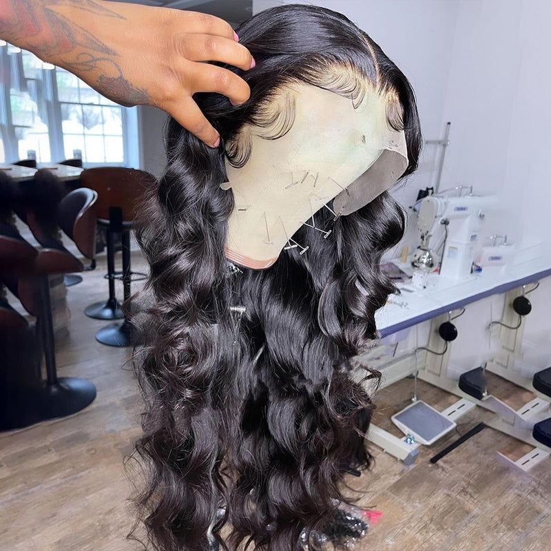 Middle Part Super Bouncy Loose Wave Lace Frontal Wig