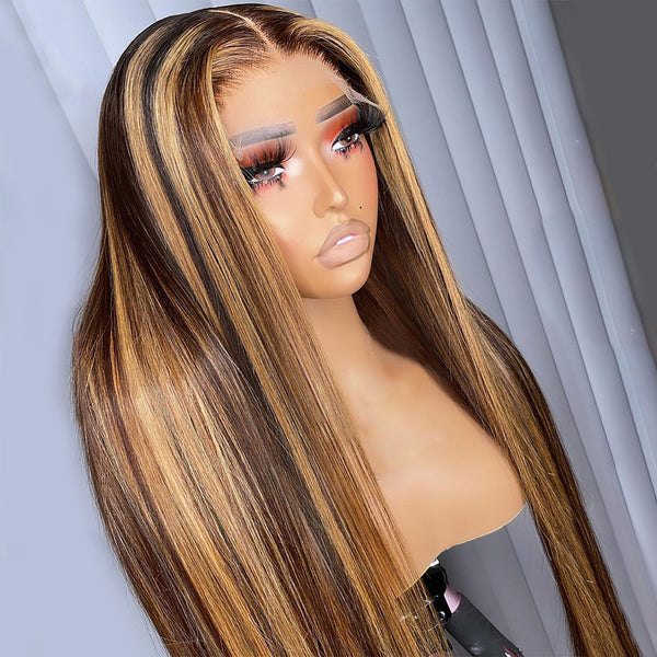 Ombre Highlight Straight Middle Part 100% Virgin Human Hair Lace Frontal Wig