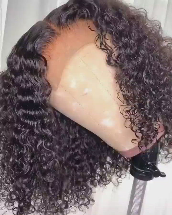 Natural Hairline Short Cut Curly Bob 13*4 Lace Frontal Wig 180% Density