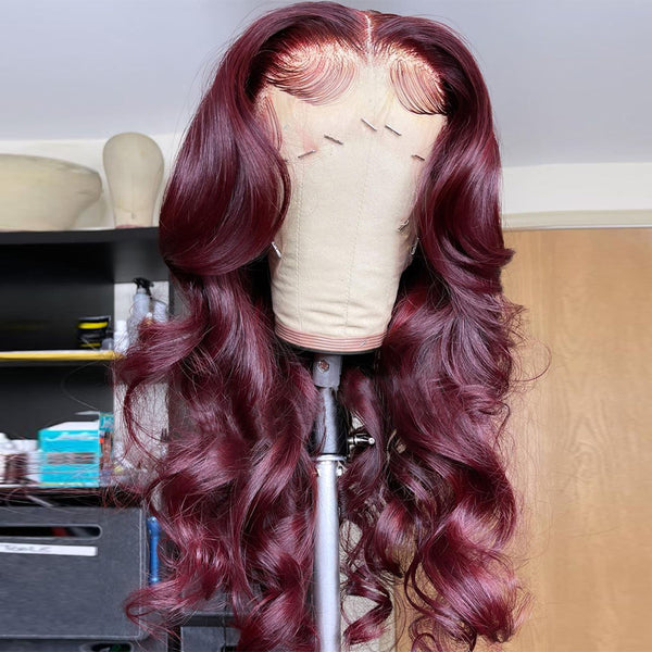 Plum Color Loose Wave Virgin Hair Lace Frontal Wig